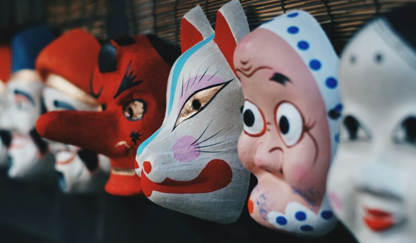 assorted mask wall decor