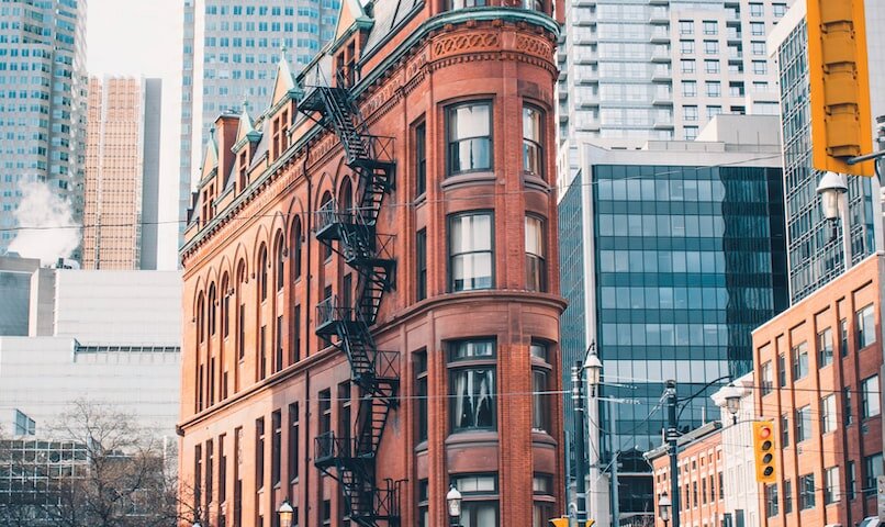 brown building near intersection